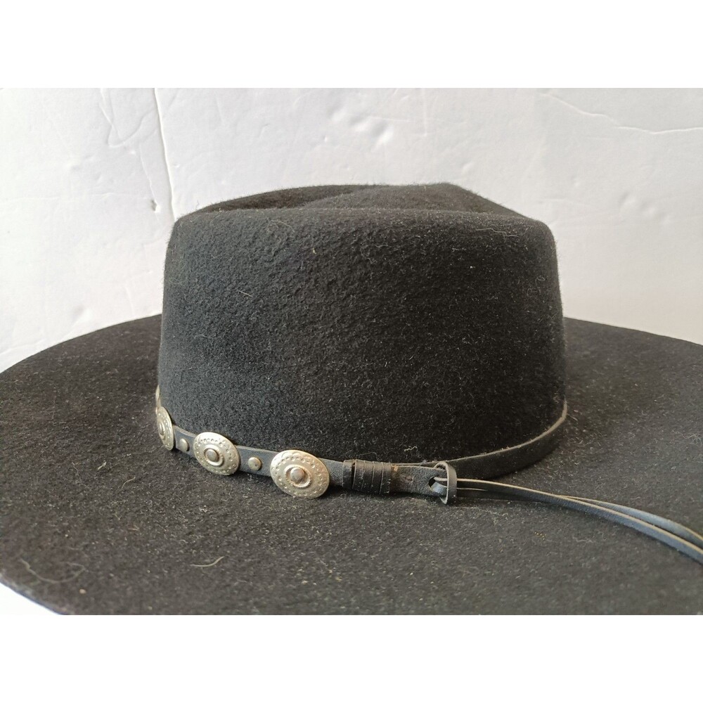 Outback Trading Co Western Hat Mens 7¼ 1314 Black Wool Felt Concho Belt Brim - Picture 4 of 8
